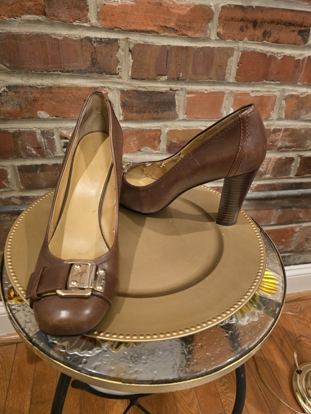 Bandolino Brown Leather Buckle Heels